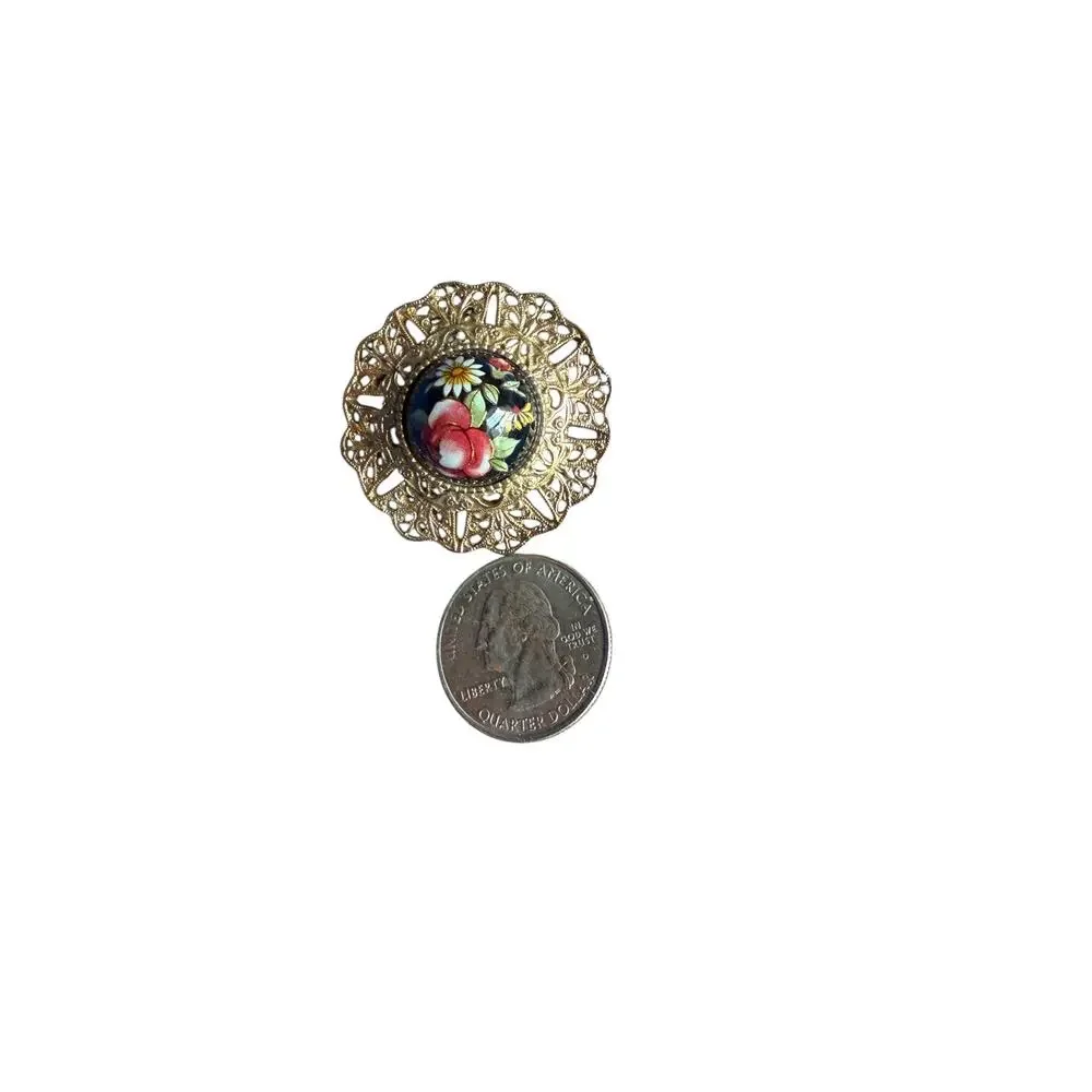Vintage Floral Filigree Brooch